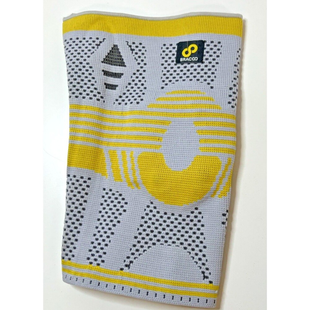 Bracco Athletic Knee Compression Sleeve Support Unisex Size Small Gray & Yellow